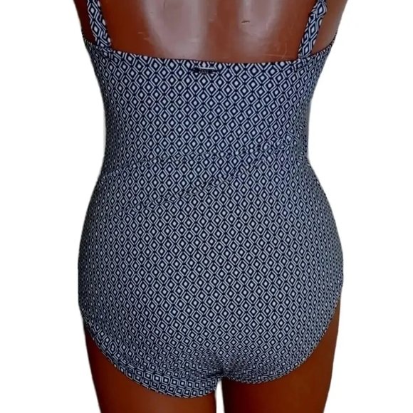DKNY One piece Swimsuit Black White Diamond Stretchy Woman Med Strapless New - Picture 9 of 12